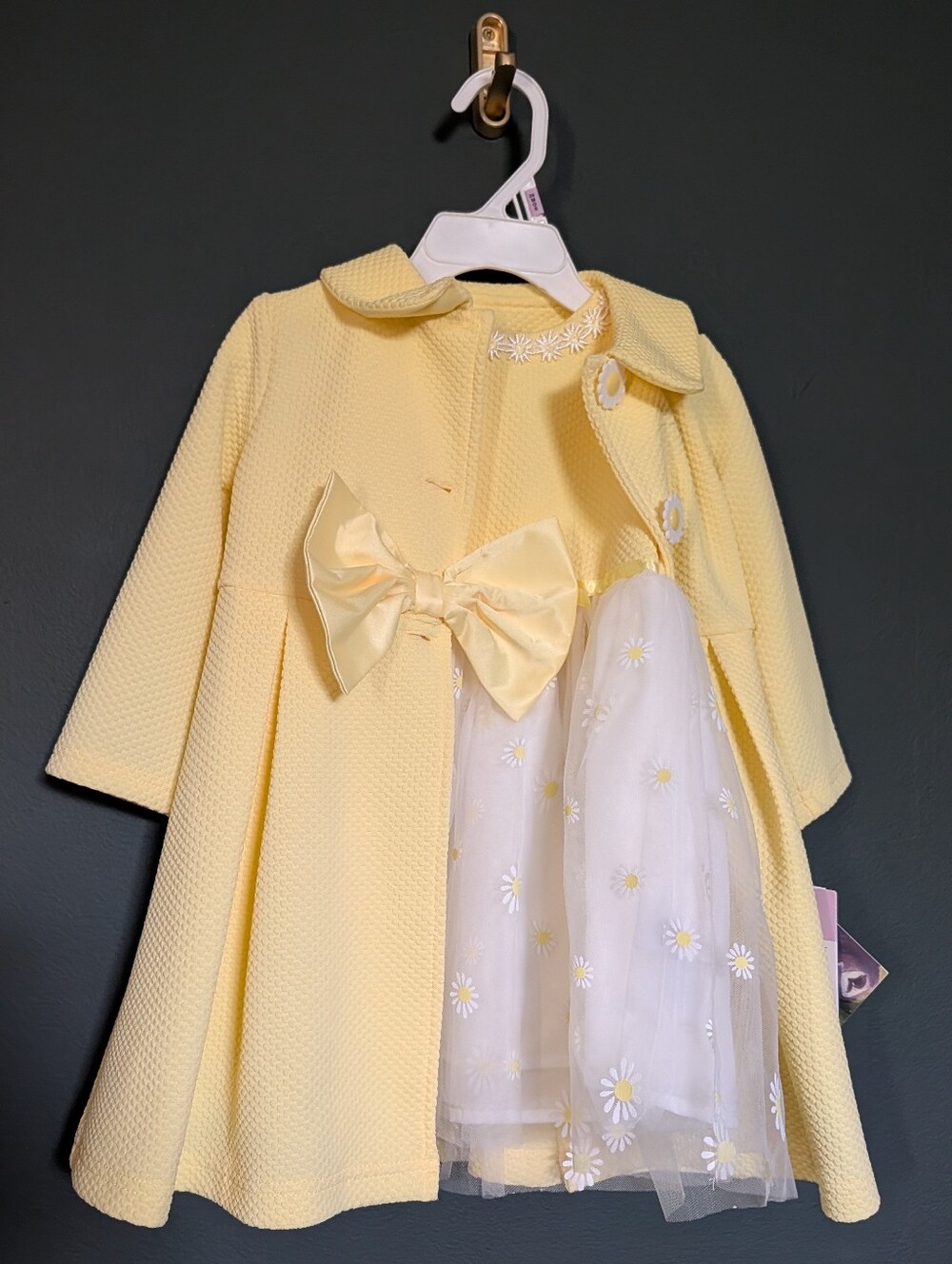 Blueberi Girls Yellow Daisy Dress And Matching Coat